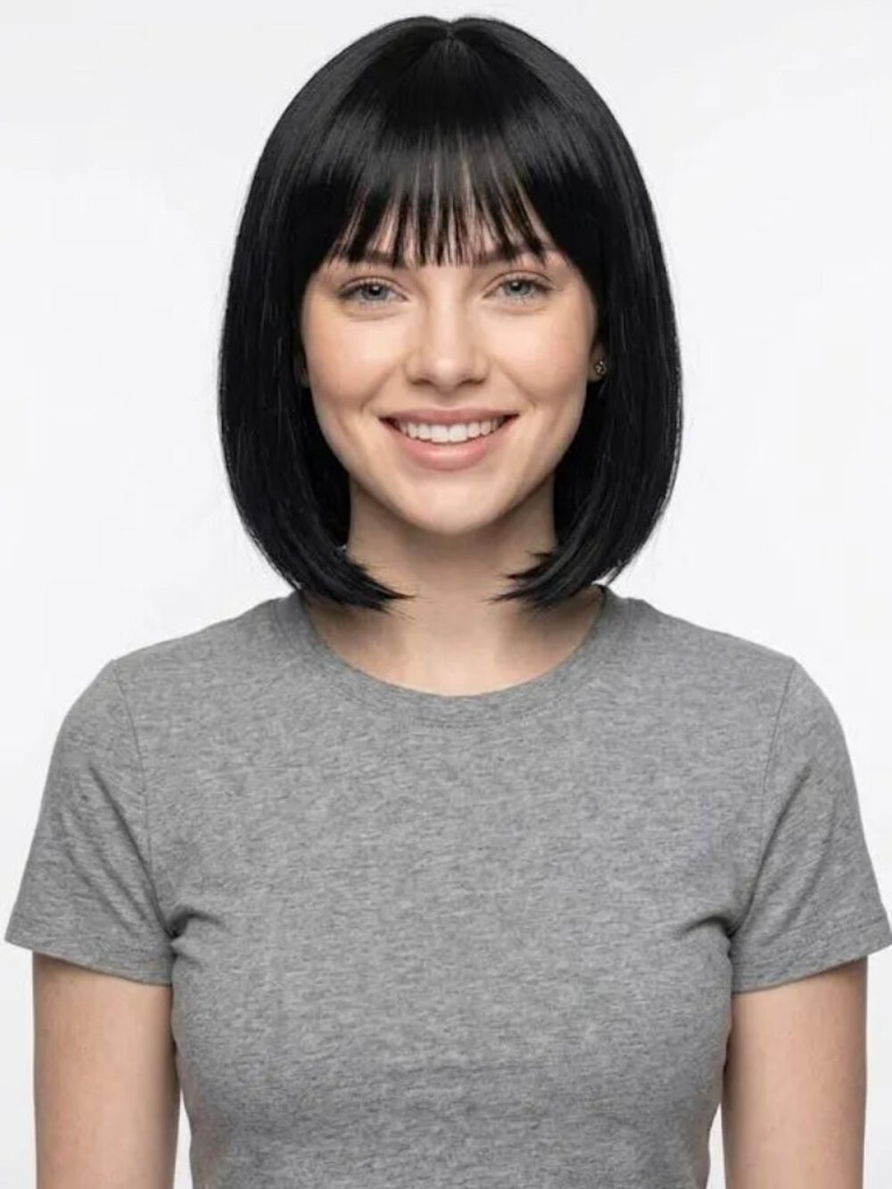 Short Black Bob Wig with Bangs | 14 Inch Straight Synthetic Hair Wig